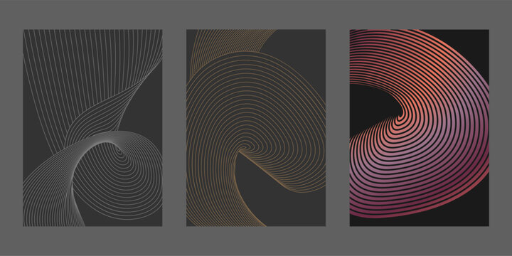 Abstract patterns of wavy parallel lines. Template for postcards, posters, covers, interior and creative design