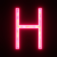Neon alphabet letter h on black background for education concept