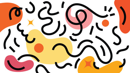 Abstract Colorful Memphis Pattern Design, Trendy Line Memphis Pattern Background Hand Drawn Vector Illustration