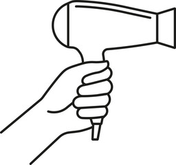 Hand holding hairdryer icon. Vector. Line style.