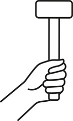 Hand holding sledgehammer icon. Vector. Line style.