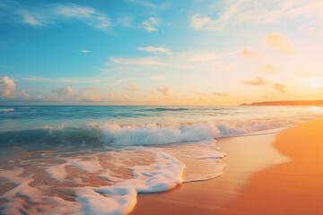 Fototapeta na wymiar Tropical beach and and golden sunrise sky