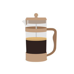 French press vector illustration isolated on transparent background. Coffee maker icon. 