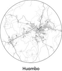 Minimal City Map of Huambo (Angola, Africa) black white vector illustration
