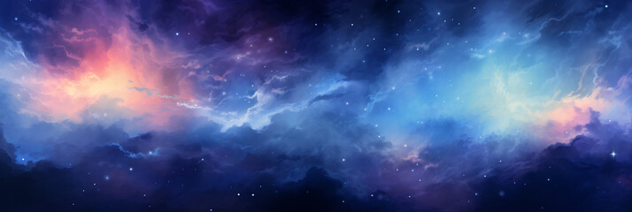 universe, cosmos or galaxy, abstract shining colorful background. a banner with particles.