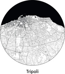 Obraz premium Minimal City Map of Tripoli (Libya, Africa) black white vector illustration
