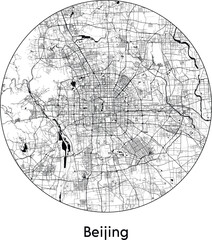 Minimal City Map of Beijing (China, Asia) black white vector illustration