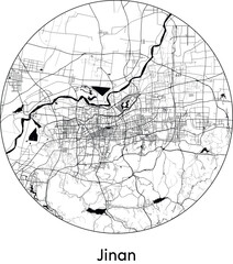 Obraz premium Minimal City Map of Jinan (China, Asia) black white vector illustration