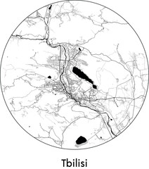 Minimal City Map of Tbilisi (Georgia, Asia) black white vector illustration