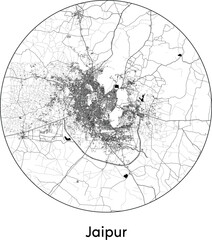 Minimal City Map of Jaipur (India, Asia) black white vector illustration
