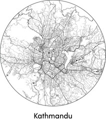 Minimal City Map of Kathmandu (Nepal, Asia) black white vector illustration