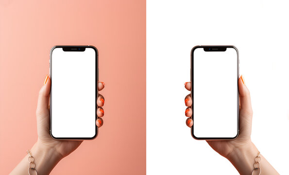 Mockup de mano agarrando un m&oacute;vil. Pantalla vac&iacute;a. Mockup. Fondo transparente. PNG. Aesthetic. Generado con IA.