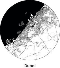 Minimal City Map of Dubai (United Arab Emirates, Asia) black white vector illustration