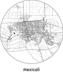 Minimal City Map of Mexicali (Mexico, North America) black white vector illustration