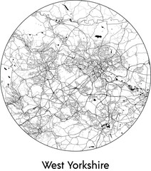 Minimal City Map of West Yorkshire (United Kingdom, Europe) black white vector illustration