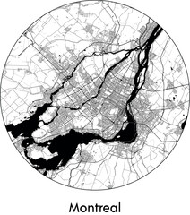 Minimal City Map of Montreal (Canada, North America) black white vector illustration