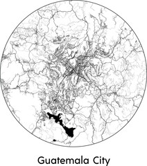 Minimal City Map of Guatemala City (Guatemala, North America) black white vector illustration