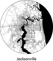 Minimal City Map of Jacksonville (United States, North America) black white vector illustration