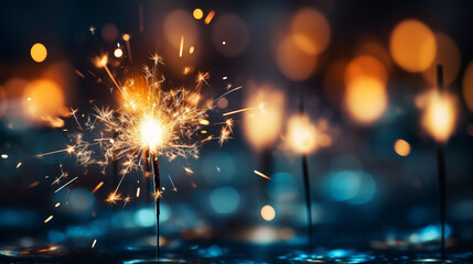 Sparkler. Streamers for a Magical New Year's Eve Celebration. Glittering Night Show