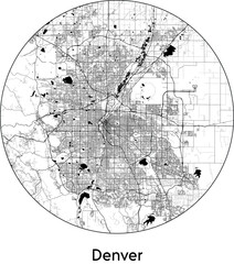 Obraz premium Minimal City Map of Denver (United States, North America) black white vector illustration