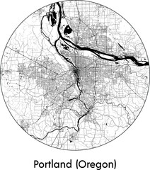 Minimal City Map of Portland Oregon (United States, North America) black white vector illustration