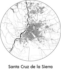 Minimal City Map of Santa Cruz de la Sierra (Bolivia, South America) black white vector illustration