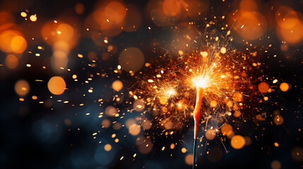 Sparkler. Streamers for a Magical New Year's Eve Celebration. Glittering Night Show - obrazy, fototapety, plakaty