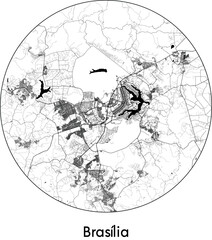 Minimal City Map of Brasilia (Brazil, South America) black white vector illustration