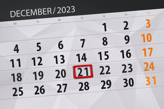 Calendar 2023, deadline, day, month, page, organizer, date, December, thursday, number 21