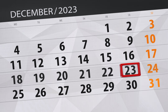 Calendar 2023, deadline, day, month, page, organizer, date, December, saturday, number 23