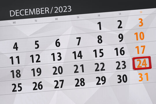 Calendar 2023, deadline, day, month, page, organizer, date, December, sunday, number 24
