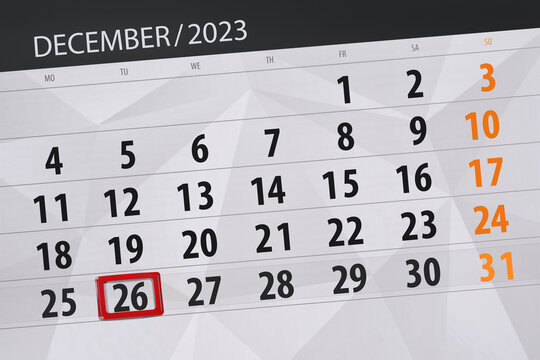 Calendar 2023, deadline, day, month, page, organizer, date, December, tuesday, number 26
