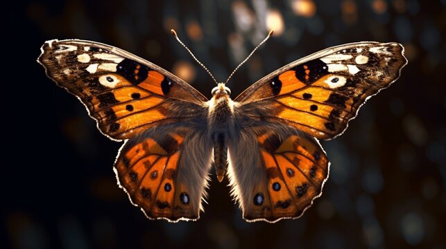 A Papillon Canis lupus familiaris in a butterfly cost.Generative AI