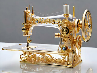 Photo golden modern sewing machine on a white background. 3d rendering
