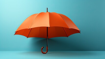 Orange umbrella on a plain background. Banner with copy space. Concept: weather conditions, rain protection