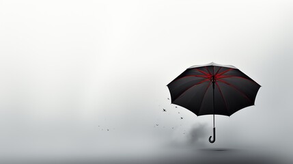 Black umbrella on a plain background. Banner with copy space. Concept: weather conditions, rain protection