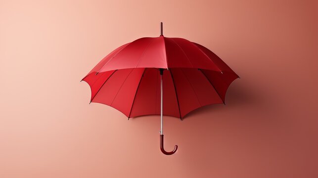 Red umbrella on a plain background. Banner with copy space. Concept: weather conditions, rain protection