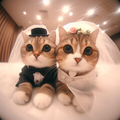 A very cute cat wedding couple
