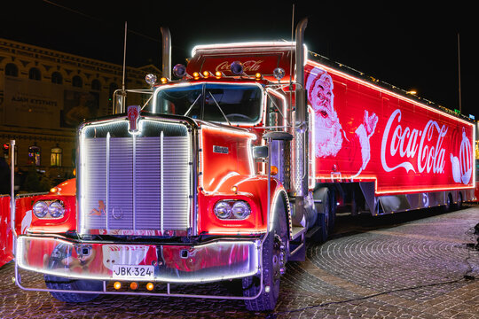 Helsinki, Finland - November 18 2023 : Coca Cola Christmas truck in Helsinki