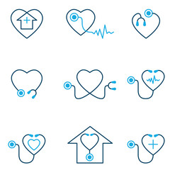 Kardiologie, Arzt, Stethoskop, Doktor - Logo, Icon, Set