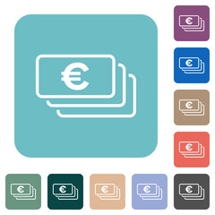 European Euro banknotes outline rounded square flat icons