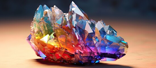 isolated enclave of untouched nature, a diamond glistened with luxurious beauty, reflecting a radiant rainbow of colorful energy for meditation. As a natural rock adorned with the mesmerizing - obrazy, fototapety, plakaty