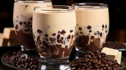 A glass of milk with chocolate being poured out ,Chocolate day, Valentines Day, Valentines week 
 - obrazy, fototapety, plakaty