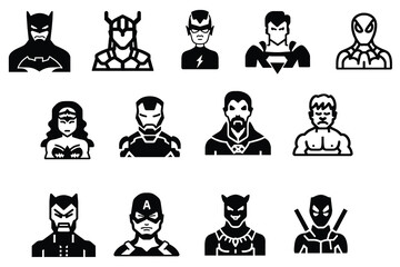 Set of Super hero icons, superhero character designs