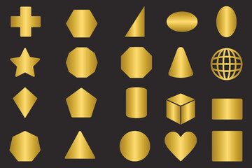 Set of golden different shapes, gold shapes - obrazy, fototapety, plakaty