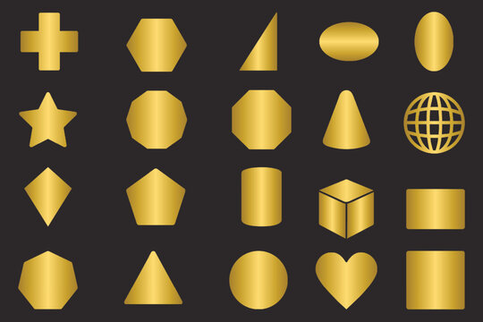 Set of golden different shapes, gold shapes
