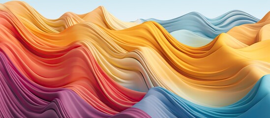 Obraz premium world of art and design, a mesmerizing banner illustration emerges, showcasing a vibrant color scheme and a 3D pattern that seamlessly blends background waves with a single stroke drawing, perfectly