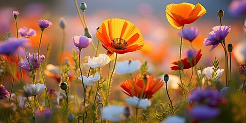 Sunny Field Bloom - Vibrant Flowers in Nature's Sunlit Embrace - A Symphony of Colors in the Open Landscape