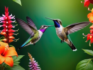 Fototapeta premium Colibri bird with flowers. Hummingbird