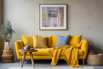 design scene with a orange sofa